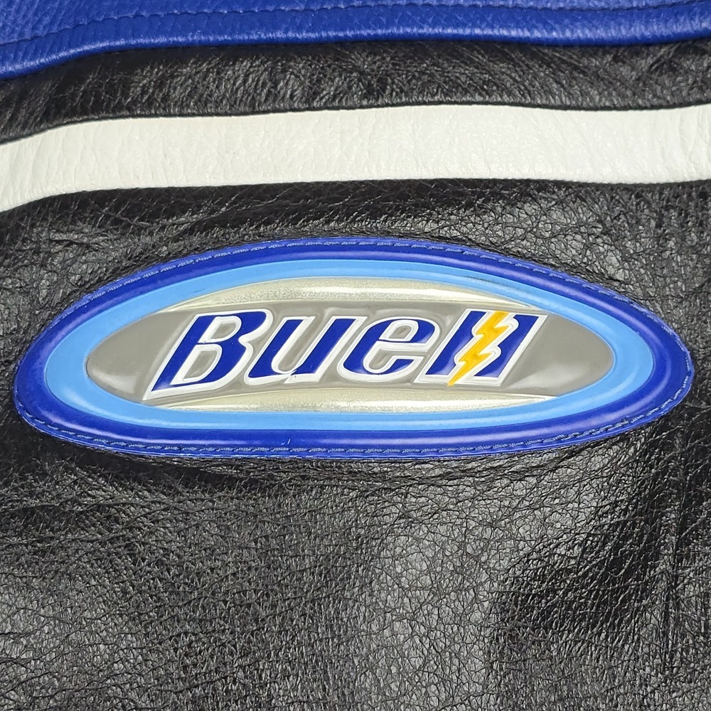 Vintage Buell American Motorcycles Leather Jacket Mens Large Black Blue Racing - Picture 8 of 14